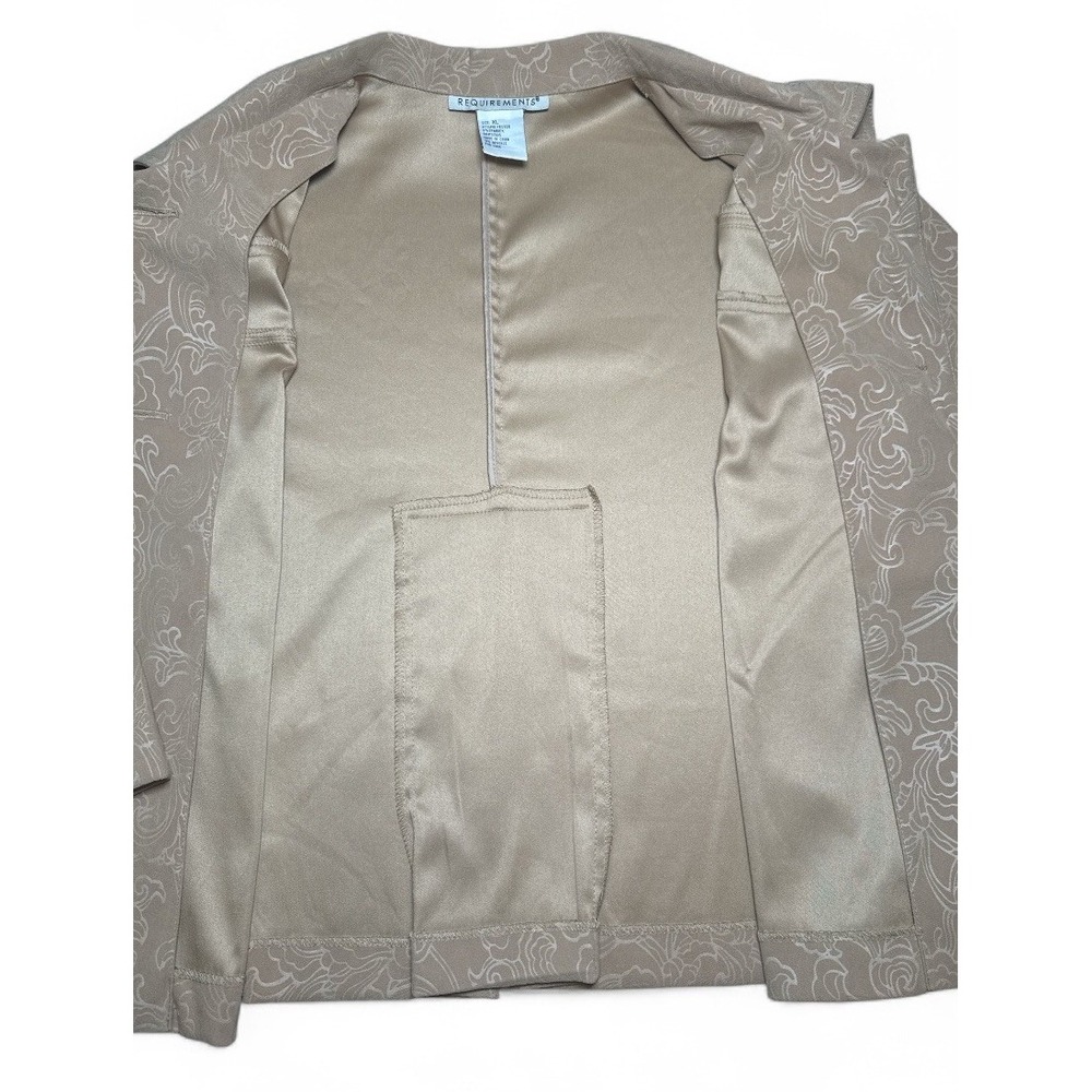 Requirements Women XL Beige Textured Open Front Blazer Faux Suede Floral Pockets - Picture 4 of 9